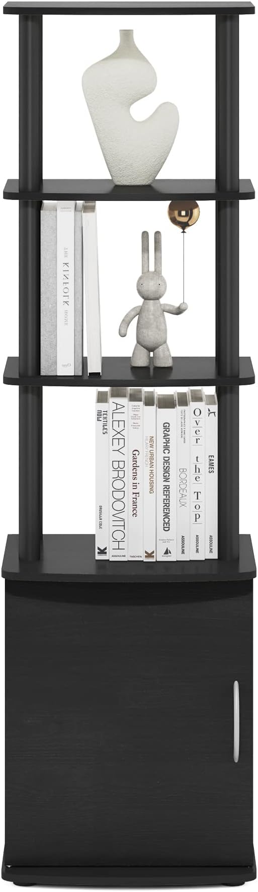 Furinno Turn-N-Tube Tall TV Entertainment Side Table Display Rack with Storage Cabinet 3-Tier Blackwood/Black