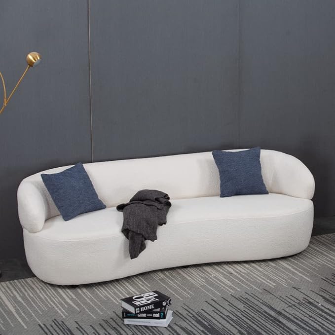 Curved Sofa Couch 86.6 3-Seater Modern Boucle Sectional Sofa Couch Comfy Cloud Upholstered 3 Seat Leisure Cushion Sofa with Pillows for Living Room Bedroom Office Apartment Beige
