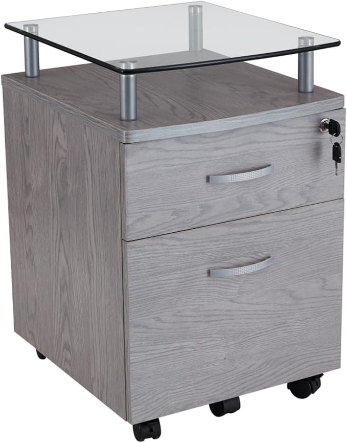 Rolling Glass Top File Cabinet Mobile Filing Cabinet w/Lock 5 Smooth Casters &amp Hanging File Drawers for Home OfficeCompact Printer Stands Storage Organizer w/Spacious Storage Space for A4/Legal