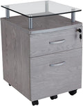 Rolling Glass Top File Cabinet Mobile Filing Cabinet w/Lock 5 Smooth Casters &amp Hanging File Drawers for Home OfficeCompact Printer Stands Storage Organizer w/Spacious Storage Space for A4/Legal