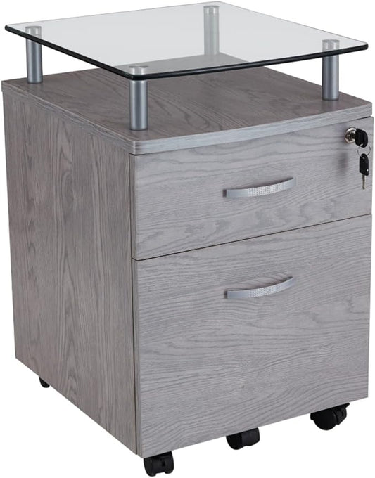 Rolling Glass Top File Cabinet Mobile Filing Cabinet w/Lock 5 Smooth Casters &amp Hanging File Drawers for Home OfficeCompact Printer Stands Storage Organizer w/Spacious Storage Space for A4/Legal