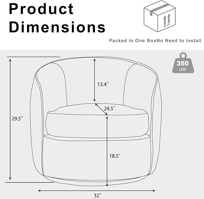 Swivel Barrel Chairs 32 Inches Wide No Assembly Round Upholstered Armchairs Accent Chairs Single Sofa Chair for Living Room (Dark Grey Set of 1)