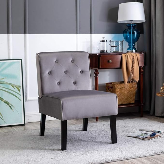 Reeso 2-Piece Living Room Armless Button Tufted Pattern Accent Chair Grey