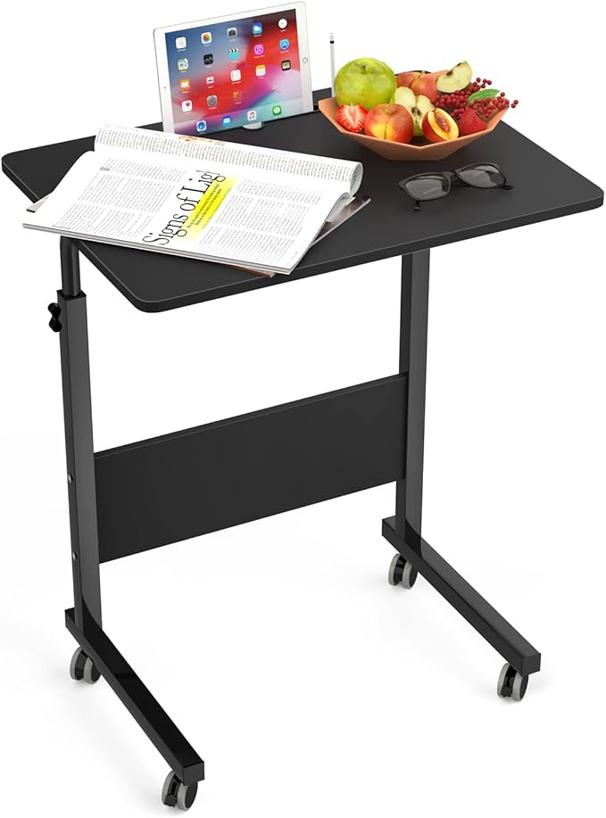 SDHYL Mobile Side Table with Wheels Adjustable Height C Table with Phone Holder &amp Storage 23.6 Inch Portable Rolling Desk for Sofa Bedroom Living Room Home Office