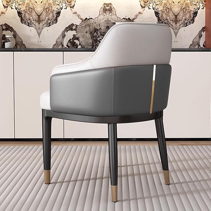 Mid-Century Accent Chairs PU Leather Modern Upholstered Living Room Chair with Ergonomic Backrest Cozy Armchair with Metal Legs for Bedroom Office Cafe(Gray)