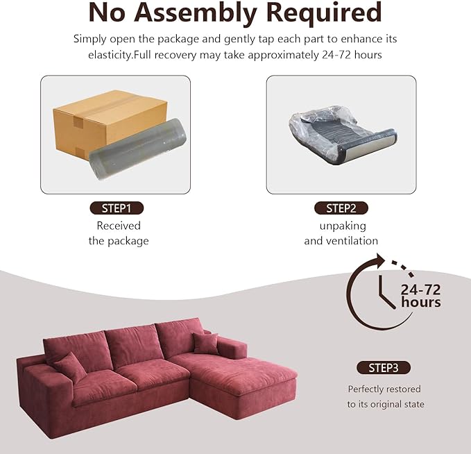 107'' L-Shaped Modern Modular Sectional Cloud Couch 4-Seat Chenille Deep-Seat Sofa with Pillow for Living Room Bedroom Apartment Wine Red