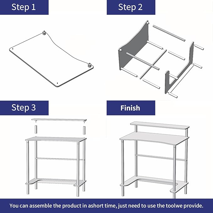 2Tier Acrylic Clear Desk 31.5x19.7x29.5 inch Computer Desk Home Office Desk Writing Table Furniture 0.47inch Thickness