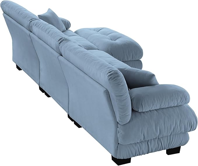 Modular Sectional Sofa Comfy Sofa with Ottoman Cloud Couch 3 Seater Couch for Living Room Modern L Shaped Sleeper Deep Seat with 5 Pillows Chenille Blue