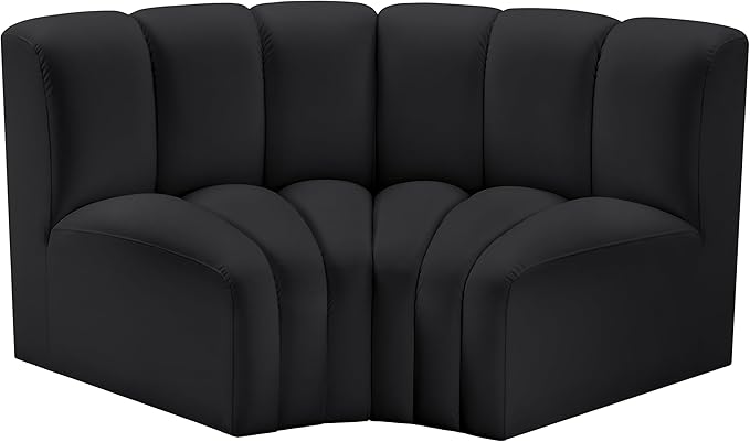 Meridian Furniture 101Black-S2B Arc Collection Modern | Contemporary Modular Sofa with Soft Black Vegan Leather Deep Channel Tufting Modular Design 60 W x 33 D x 30 H Black