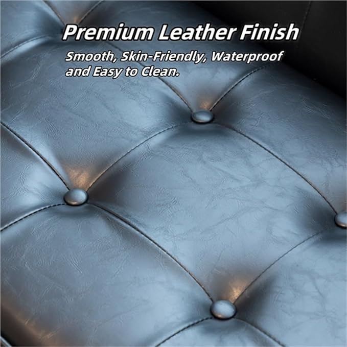 Mid-Century Modern Loveseat Comfy Faux Leather Upholstered Couch Solid Wood Frame Vintage Accent Armchair with High Back for Home Office Waiting Room 45.3''L x 24.4''D x 29.5''H(Green)