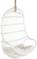 KOUBOO Hanging Rattan Swing Chair with Seat Cushion Handwoven Natural Rattan Chair Coastal Home Decor Furniture for Bedroom Living Room &amp Sun Room White