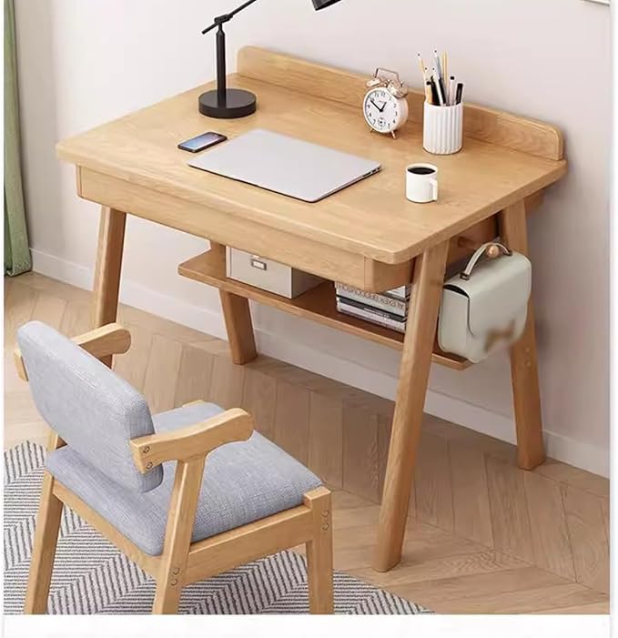 Small Desk with Drawers Solid Wood Computer Desk for Small Spaces Gaming Study Home Office Table for Work Student PC Table for Bedroom Escritorios para Cuartos (Only Desk L-80CM)