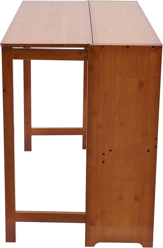 Bamboo Folding Desk Laptop Desk Writing Desk with Storage Shelf Vanity Table Small Computer Table Space Saving Workstation for Home Office