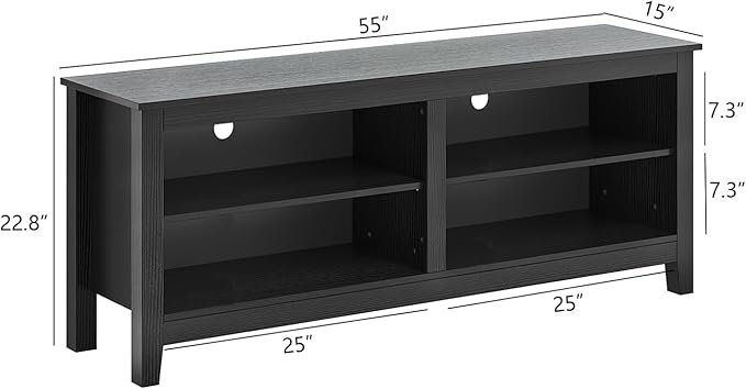 TV Stand for 65 inch TV with StorageModern TV Entertainment Center for BedroomTV Media Console Table with 4 Open Storage Shelve55 inch Wood TV Cabinet Black