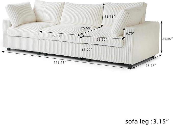 JACH 118 Sectional Couches Convertable Modular Sofa for Living Room Modern Deep Seat Couch Sofa Covers Washable Minimalist Plush Sofas for Living Room Apartment Beige