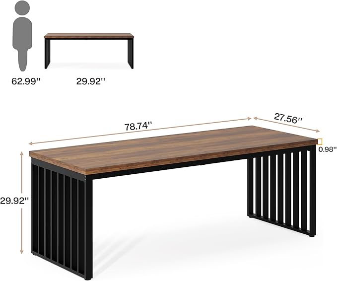 Tribesigns 2-Person Desk with Metal Frame 78.74 Double Desk for Two People Industrial Long Computer Writing Table for 2 People Home Office (Oak)