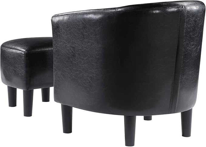 Convenience Concepts Take a Seat Churchill Accent Chair with Ottoman Black Faux Leather