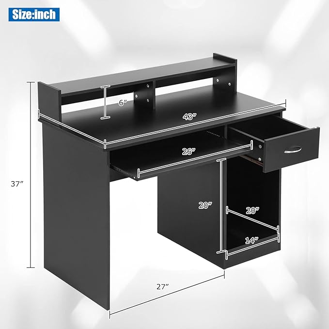 PayLessHere Office Desk Computer Desk with Drawers Keyboard Tray 43 Study Writing Desks for Home with Storage Shelves Desks &amp Workstations