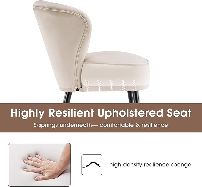 MCombo Velvet Accent Chair Tufted Club Chairs Upholstered Side Chair with Legs Vanity Chair for Living Room Bedroom 4720 (2 Cream White)