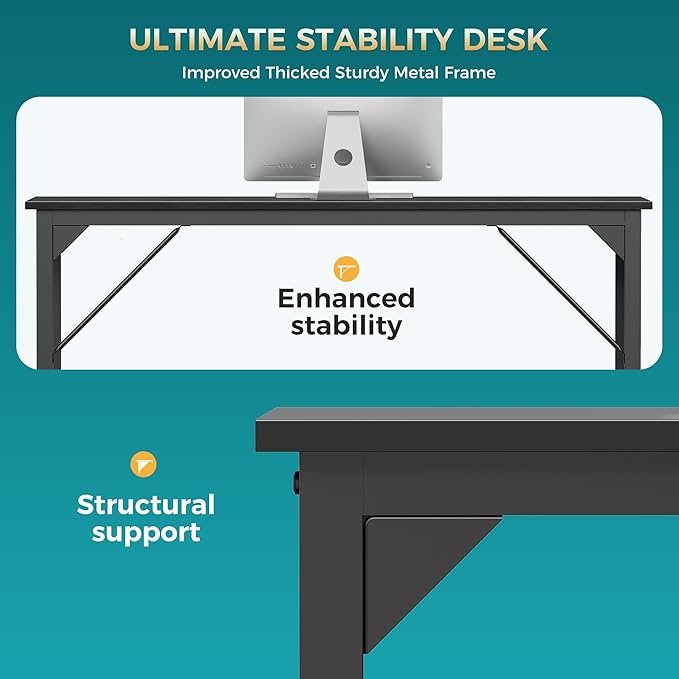 NEWBULIG Computer Desk for Bedroom 63 Inch Home Office Desks for Small Spaces Writing Gaming Work Study Table Black
