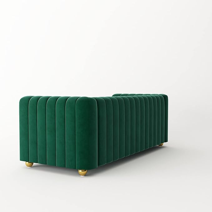 Green Velvet Couch Sofa Loveseat 81.3 Wide Mid Century Modern Couch Small Spaces Love Seat Tufted Chesterfield Velvet Sofa Futon with Gold Leg Comfy 3 Seat Extra Deep Sofas Couches for Living Room