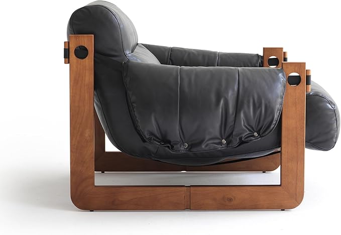 Vintage Solid Wood Frame Lounge Chair with Resilient Silk-Cotton Fill &amp Ergonomic Support for Living Spaces (Black one Chair)