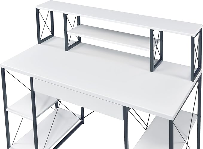 Penau All Purpose White Finish Writing Desk with Spacious Storage Modern Design Durable Materials Ideal for Home and Office