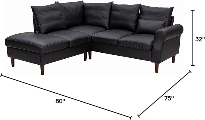 Panana 5 Seats Sectional Sofa Leathaire Fabric with Built-in USB Charging Port Chaise Right Corner L Shaped Couch (Black Leathaire 5 Seater Right Corner with Chaise)