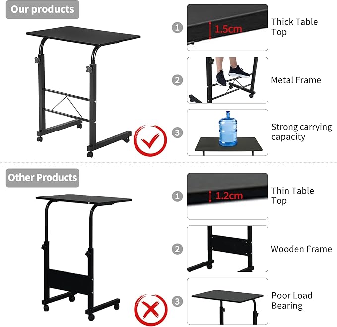 Karl home Side Table Mobile Standing Desk Adjustable Height Portable Laptop Table TV Tray Computer Workstation Sofa Bed Teble for Home Office Desktop 23.62 L x 15.75 W Black