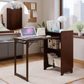 Wall Mounted Office Desk Fold Out Convertible Computer Desks with Storage Shelves Multi-Function Folding Wall Desk Writing Table for for Small Spaces Home Office (Walnut)