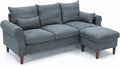 Panana Sectional Sofa Modern Deep 3-Seat Sofa Couch with Ottoman Upholstered Furniture for Living Room Apartment Studio Office (Grey Linen Rolled Arms)