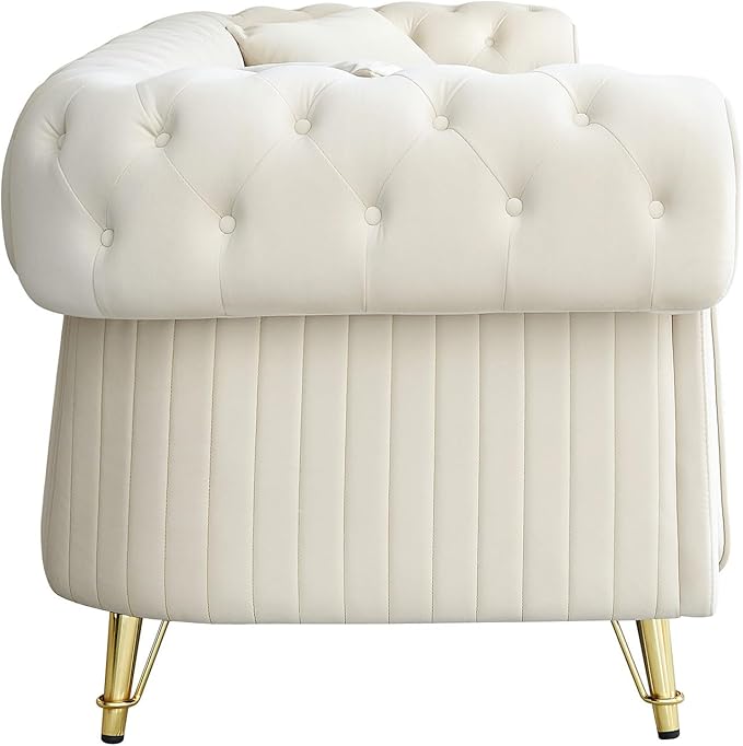 89 Sofa Couch Tufted Velvet Chesterfield Sofa Modern 3 Seat Sectional Couch with 2 Toss Pillows for Living Room Beige