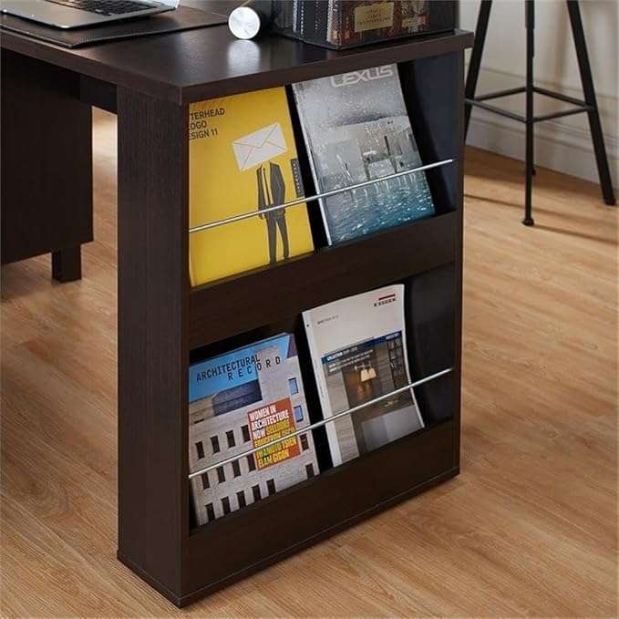 Scranton &amp Co Modern 3-Drawer Wood/Steel Office Desk 59 in Wide Espresso Finish Built-in Filing Cabinet Open Shelves Chrome Accents Particle Board Construction Home Office Desk for Workspac