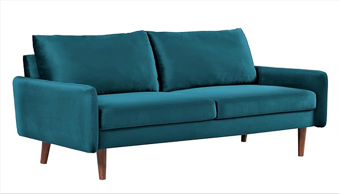 Kent Velvet Sofa for Modern Living Rooms and Compact Spaces Comfy 3 Seater Couch Studio Apartment Furniture with Sleek Design Greenish Blue