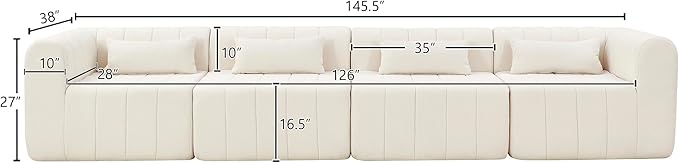 145.5 Inch Modular Full-Compressed Sectional SofaBeige Polyester Upholstered Modular Sofa with 4 PiecesCompressed Sponge Modular Couch for Living Room (Beige#81)