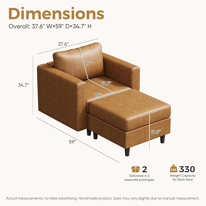 ABCASA Faux Leather Oversized Accent Chair with OttomanUpholstered Armchair with StorageExtra-Deep-Seated Modular Single SofaReading Chair with Footrest for Living Room Lounge Chair Brown