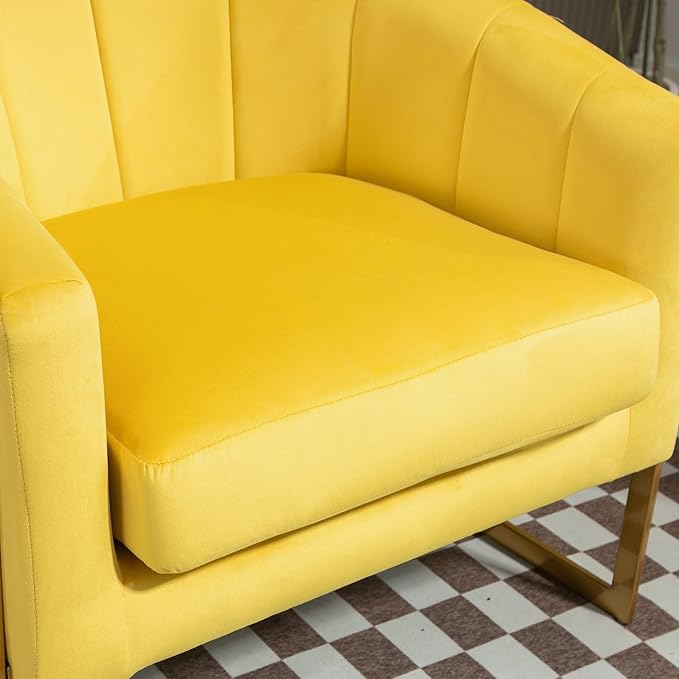 Velvet Modern Accent Armchair - Luxury Gold Frame | Versatile Seating for Living Room Bedroom Office Yellow