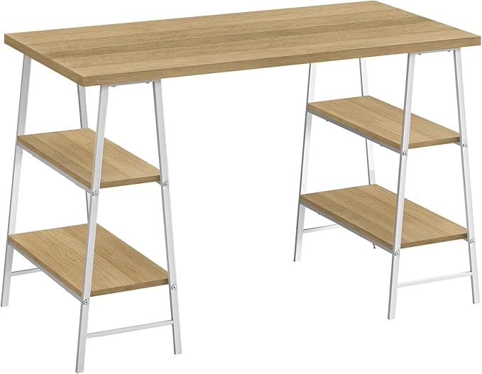 Computer Desk Home Office Laptop Storage Shelves 48 l Work Natural Laminate White Metal Contemporary Modern ZI772