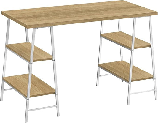 Computer Desk Home Office Laptop Storage Shelves 48 l Work Natural Laminate White Metal Contemporary Modern ZI772