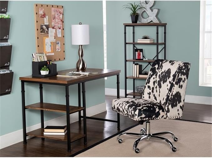 UrbanPro Transitional Wood Desk with 2 Shelves 45W x 26D x 30H Ash Veneer and Metal Brown Stained and Black Finish Rustic Industrial Style Sturdy Home Office Desk for Work Essentials Storage