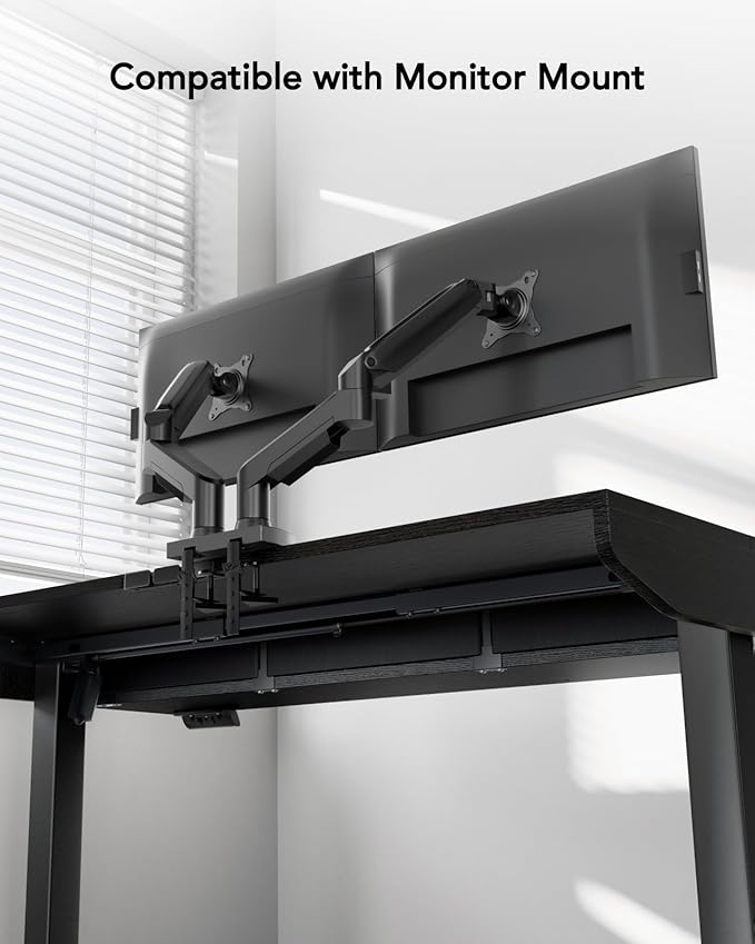 HUANUO Electric Standing Desk with Drawers C-Clamp Mount Compatible 48 x 24 Inch Height Adjustable Sit Stand Desk Fabric Drawers Home Office Stand Up Desk with 4 Custom Height Settings Black