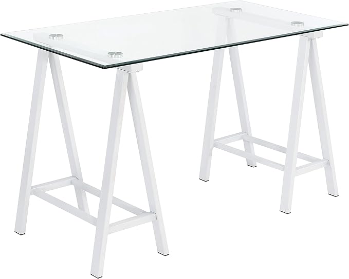 OSP Home Furnishings Middleton 47 Inch Desk with Clear Beveled Glass Top White Base