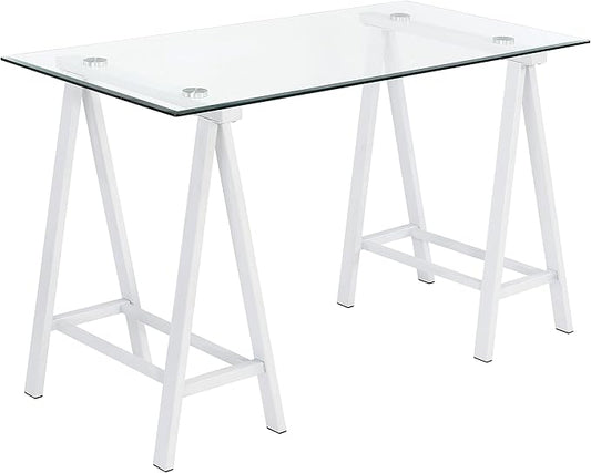 OSP Home Furnishings Middleton 47 Inch Desk with Clear Beveled Glass Top White Base