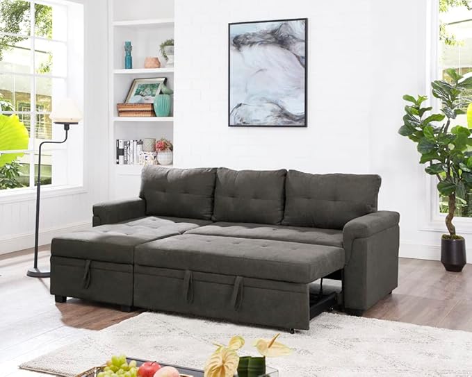 Naomi Home 85 in. Convertible Sofa with Storage Reversible L Shape Sofa Couch with Chaise Comfy Couches for Living Room Espresso/Velvet