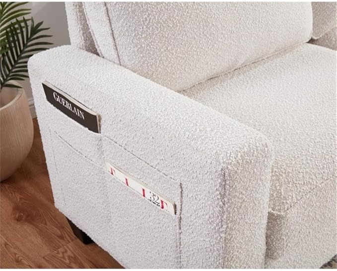 BOWERY HILL Transitional 57 W Boucle Fabric Loveseat Sofa with Built-in USB Charging Port and Functional Side Pockets in Beige