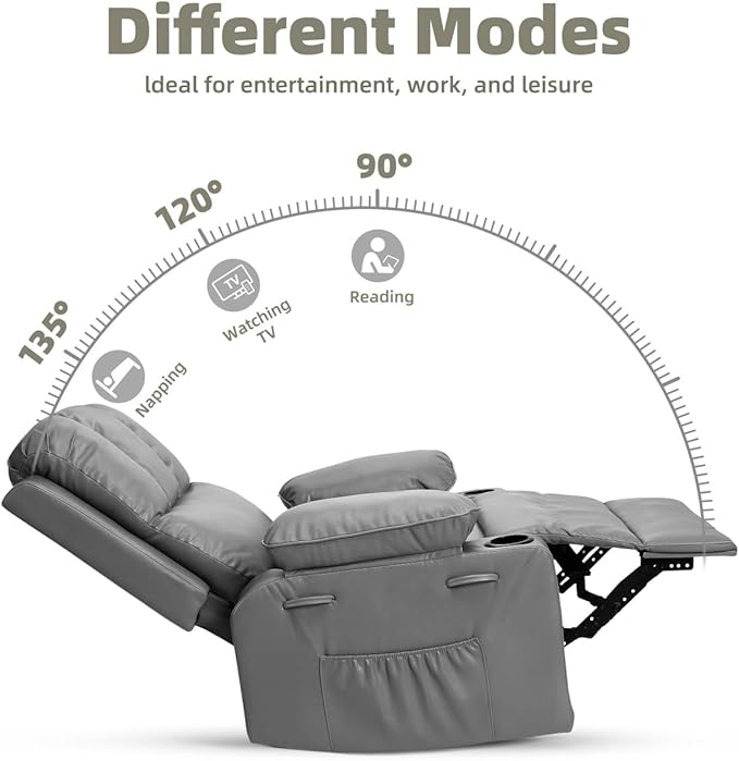 GarveeHome Oversized Recliner Chairs with 1.5X Sponge Filling 360° Swivel Lazy Recliner Chair for Adults Manual Rocking Chair with Cup Holder for Living Rooms Bedrooms and Nurseries