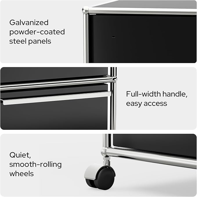 Steel Mobile File Cabinet for Office &amp Home with 360° Silent Wheels Smooth Drawer Slides Large Capacity Waterproof and Rust-Proof Stylish &amp Durable Storage Cabinet (3 Drawer Black)