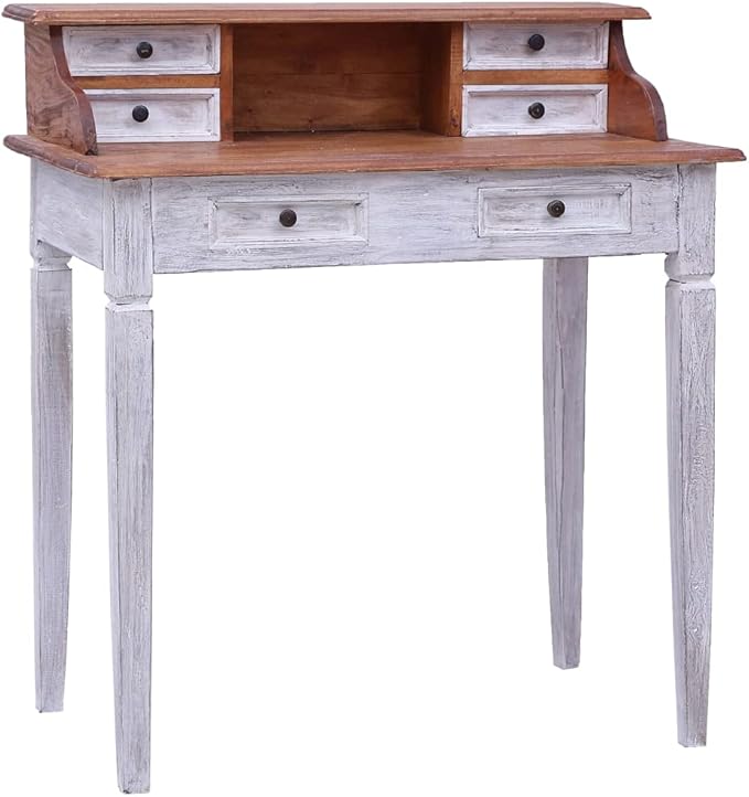 Wooden Writing Study Desk with Drawers Home Office Desk Writing Study Table PC Desk Workstation with Storage Drawer for Bedroom 35.4x19.7x39.8 Solid Reclaimed Wood Natural and White