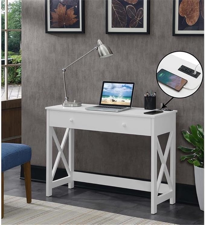 Convenience Concepts Oxford Desk with Charging Station 42 White