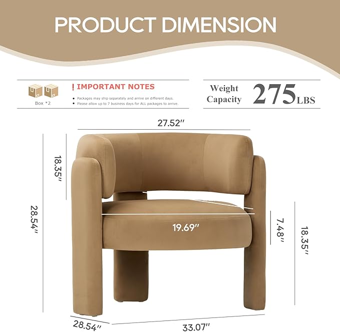 COLAMY Modern Accent Chair Set of 2 Velvet Accent Chairs Upholstered Barrel Chairs with Solid Wood Legs Comfy Side Chair for Living Room Bedroom Reading Cozy Reading ChairKhaki